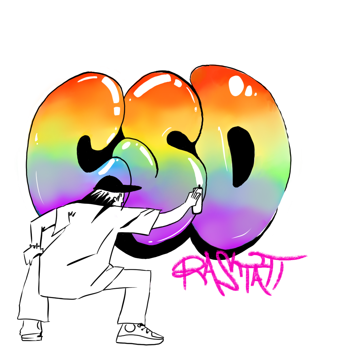 Logo von CSD Rostock: Ein stilisierter Greif, der in den Farben der Progress-Pride-Flagge gehalten ist. Der Greif hat einen roten Kopf und einen Körper, der von links nach rechts die Farben hellblau, pink, weiß, braun, schwarz, rot, orange, gelb, grün, blau und violett zeigt. Darunter steht der Text "CSD Rostock".