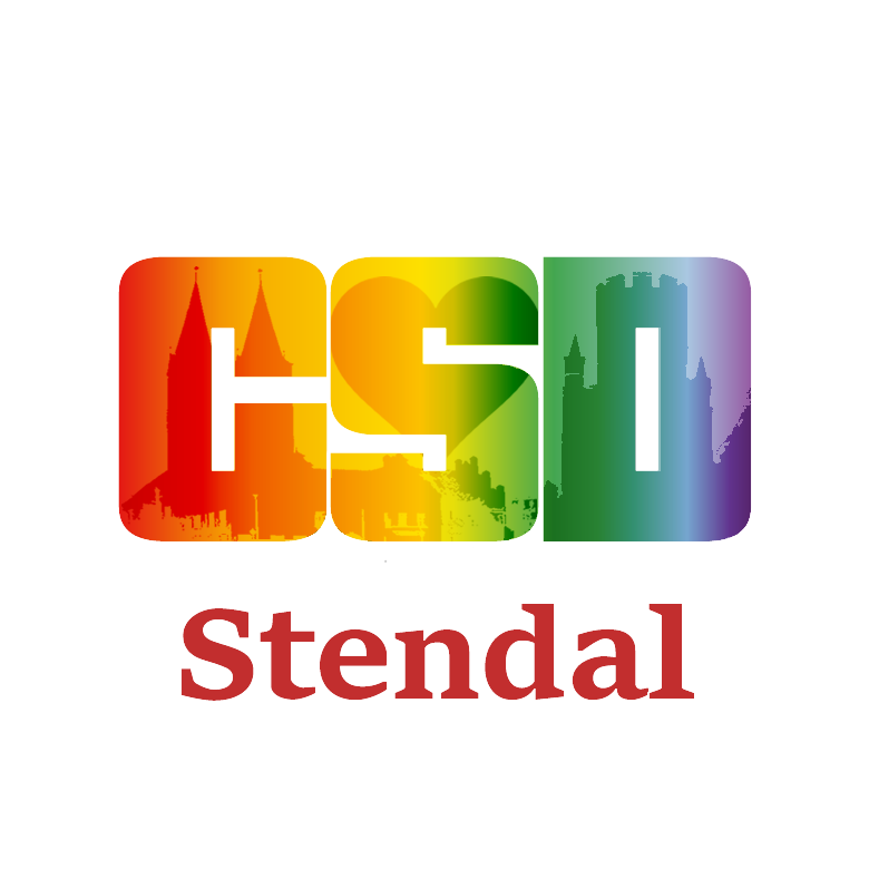 Logo der Stuttgart Pride. Der Text 'Stuttgart Pride' ist in schwarzen Großbuchstaben geschrieben. Über und unter dem Wort 'Pride' sind Balken in den Farben des Regenbogens angeordnet: Oben Rot, Orange und Gelb; unten Grün, Blau und Lila.